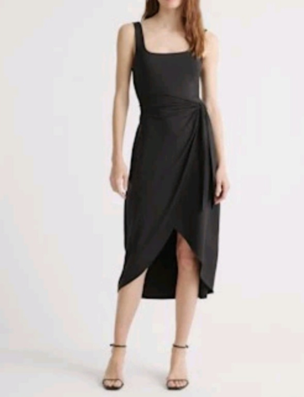 Quince Black Tencel Jersey Side Tie Midi Dress Size Medium Minimalist Quiet Luxe